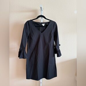 J. Crew Black V-Neck Long Sleeve Dress with Ruffle Cuffs